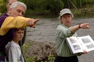 David Kozak, Collin Kozak, and naturalist at Farmington River lw res
