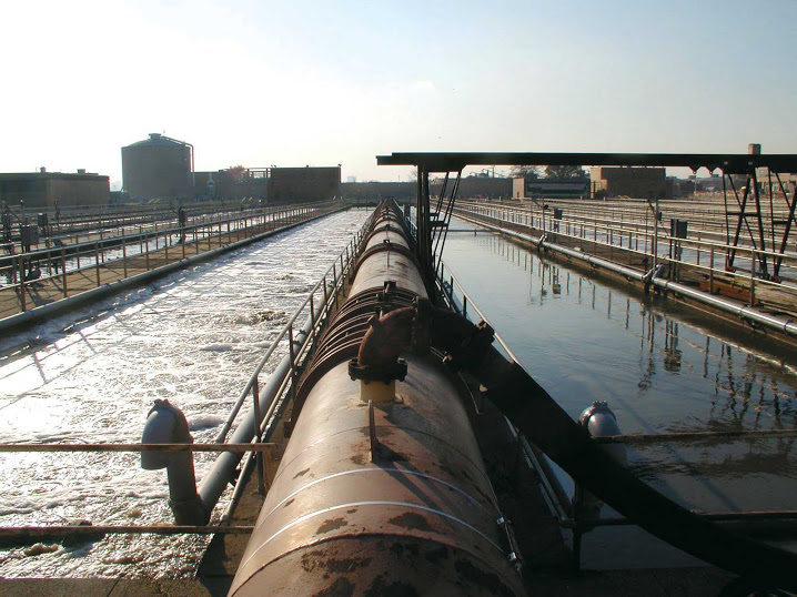 Aeration tanks at the Hunts Point Wastewater Treatment Plant in the Bronx, used as a part of Connecticut and New York's efforts to reduce nitrogen from point sources such as wastewater treatment plants.