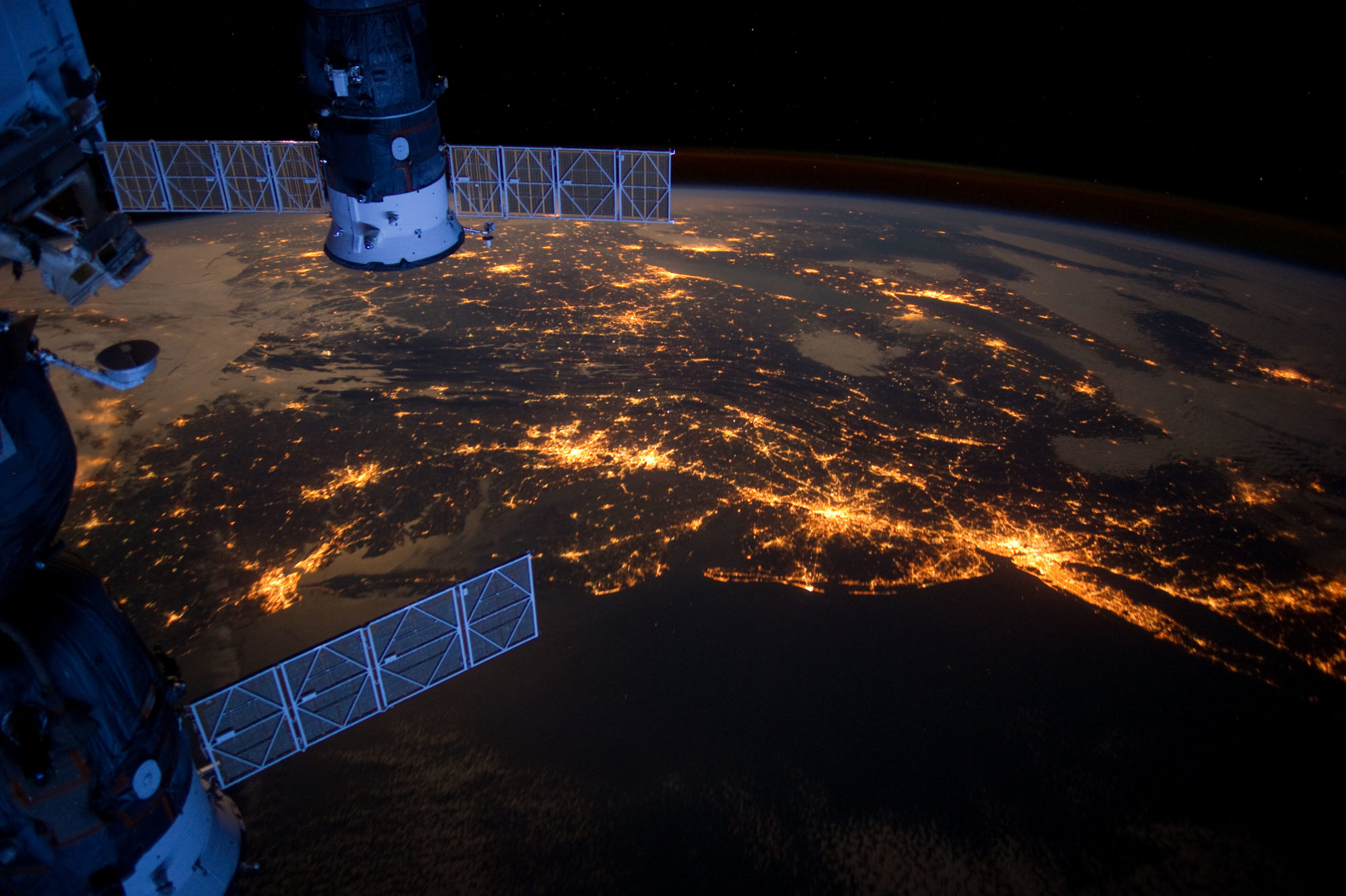 Sound Spotlight celebrates the 50th anniversary of Earth Day with a photo taken by the International Space Station from Feburary 2012 showing the east coast of the United States at night. Long Island Sound can be seen in the right corner.