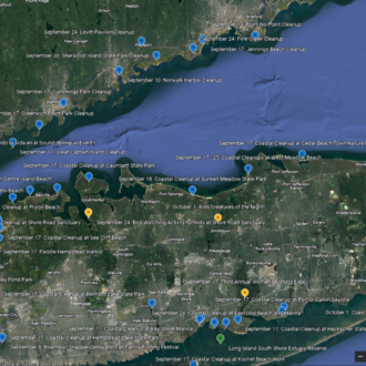 Screen capture of a map showcasing upcoming events in Long Island and Connecticut