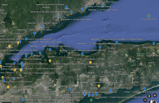 Screen capture of a map showcasing upcoming events in Long Island and Connecticut