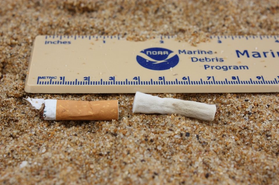 Cigarette and cigarette filter found on the beach at Sandy Point State Park, Maryland. NOAA photo