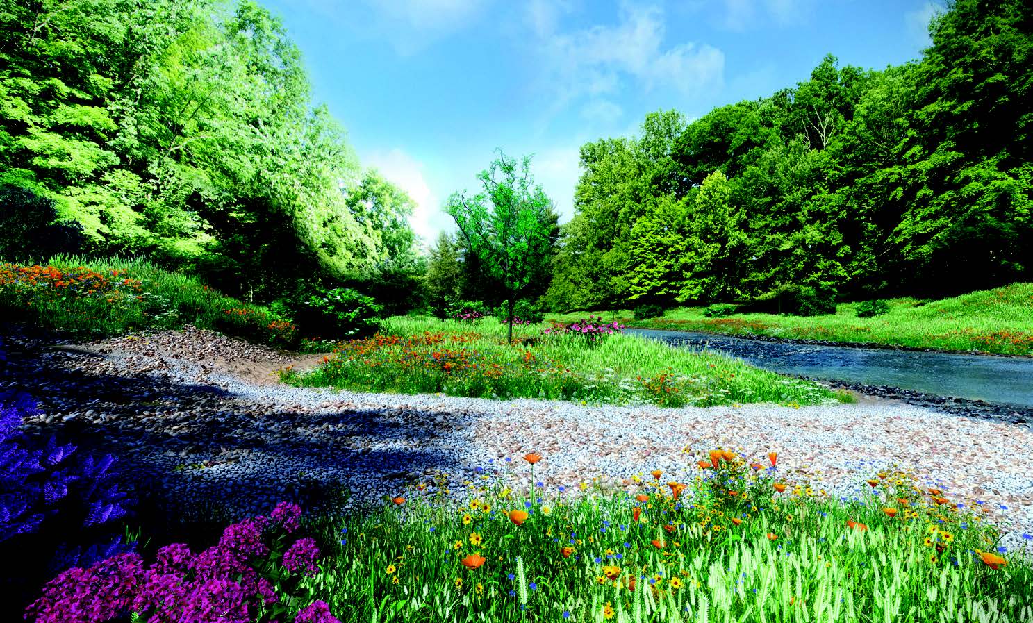A rendering of what the Norwalk River will look like in Wilton, CT after the Strong Pond Dam is removed and the riverbanks are restored. Save the Sound image