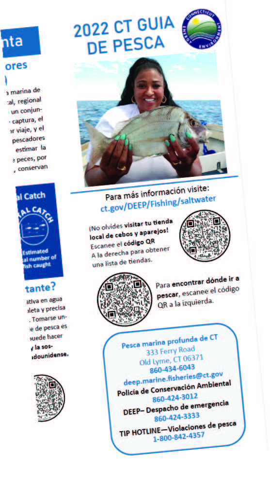 CT DEEP distributes a saltwater
fishing guide in Spanish. Materials
for the BIL project also will be
printed in different languages