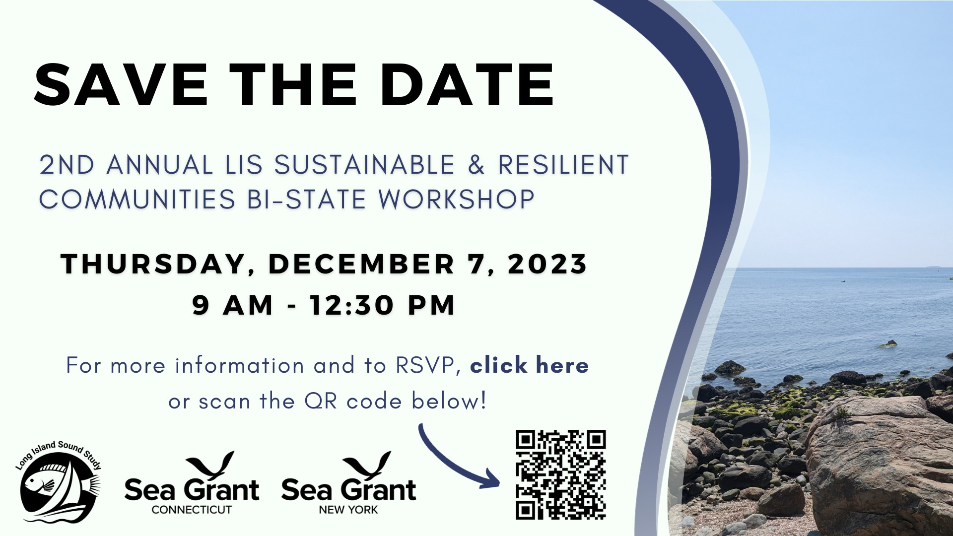 This is a graphic of a flier for the Dec 7 sustainable and resilient communites workshop for Dec. 7, 2023. It includes a qr code to link for more information and to register https://cornell.zoom.us/webinar/register/WN_U4u4wx1iRQOvAcfT8ZM_Ww