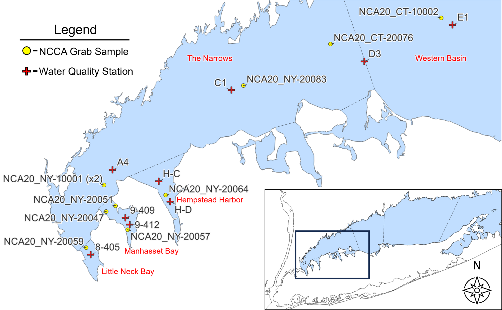 The map shows the 10 NCCA sampling sites Dietl's research team is studying. They are all located near water quality monitoring stations. Image courtesy of Dietl.