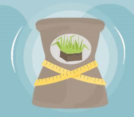 A graphic showing a bag of fertilizer being "squeezed by a measuring tape to send a message that people should reduce their fertilizer use. 